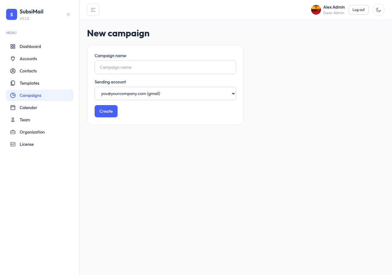 New campaign form with name and account selection
