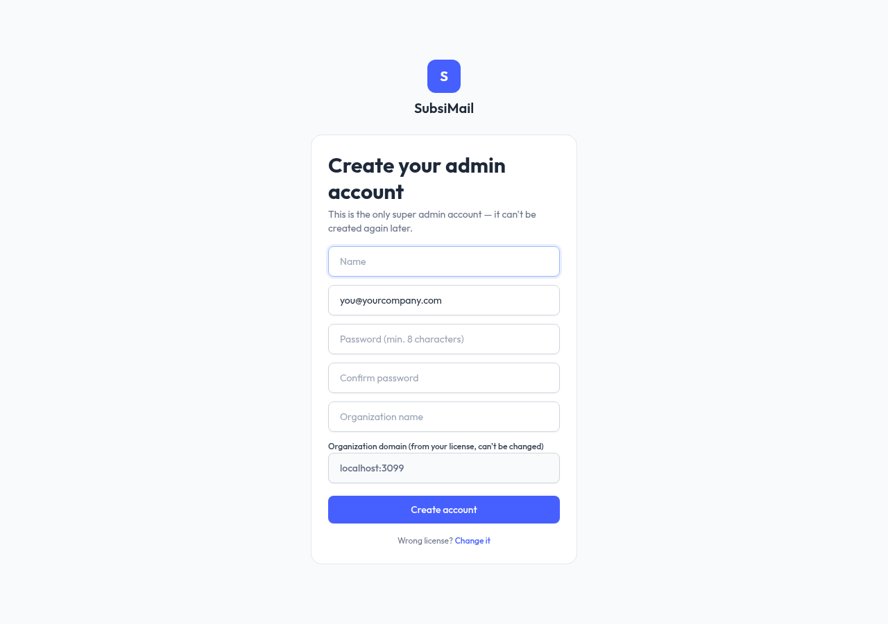 Create admin account form