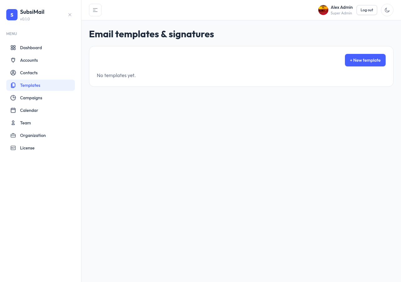 Templates list showing both Template and Signature entries